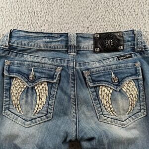Miss Me Women's Jeans Angel Wings Size 29 Light Blue Wash Low Rise Bootcut